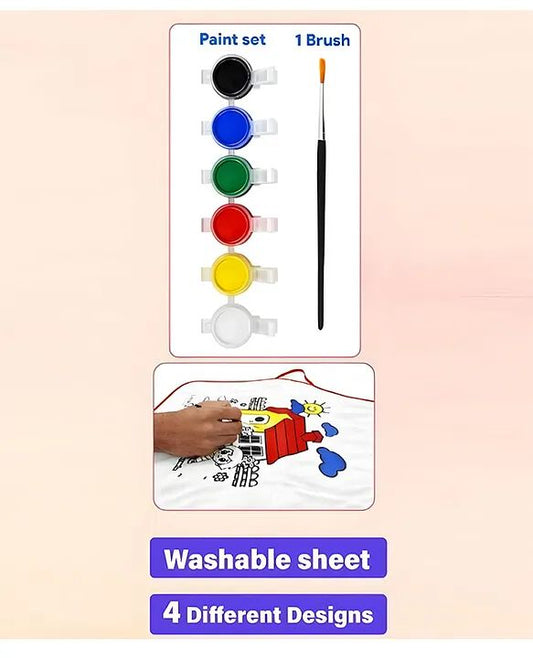 WC-02 Kids Aprons for Activities Drawing Painting & Coloring with Waterproof Apron, Palette, Paints and Brush/Kids- PACK OF 1- COLOR MAY VARY