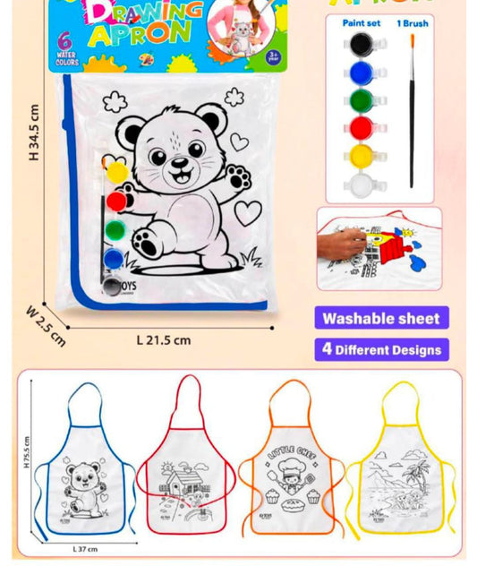 WC-02 Kids Aprons for Activities Drawing Painting & Coloring with Waterproof Apron, Palette, Paints and Brush/Kids- PACK OF 1- COLOR MAY VARY