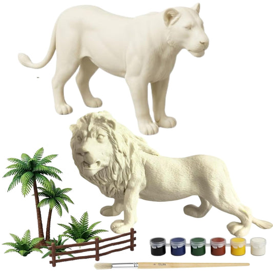 WP-01 Big Size Painting Animal Toys for Kids with Kit DIY Farm & Jungle Animal Toys Set 2PCS Lion, Tiger Figure Playset Toy for Boys & Girls Wild Zoo Janwar Painting Toys for Kids