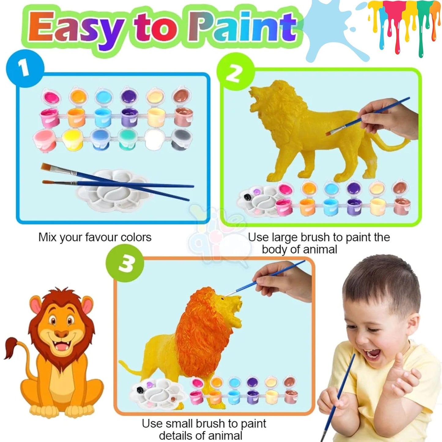 WP-01 Big Size Painting Animal Toys for Kids with Kit DIY Farm & Jungle Animal Toys Set 2PCS Lion, Tiger Figure Playset Toy for Boys & Girls Wild Zoo Janwar Painting Toys for Kids