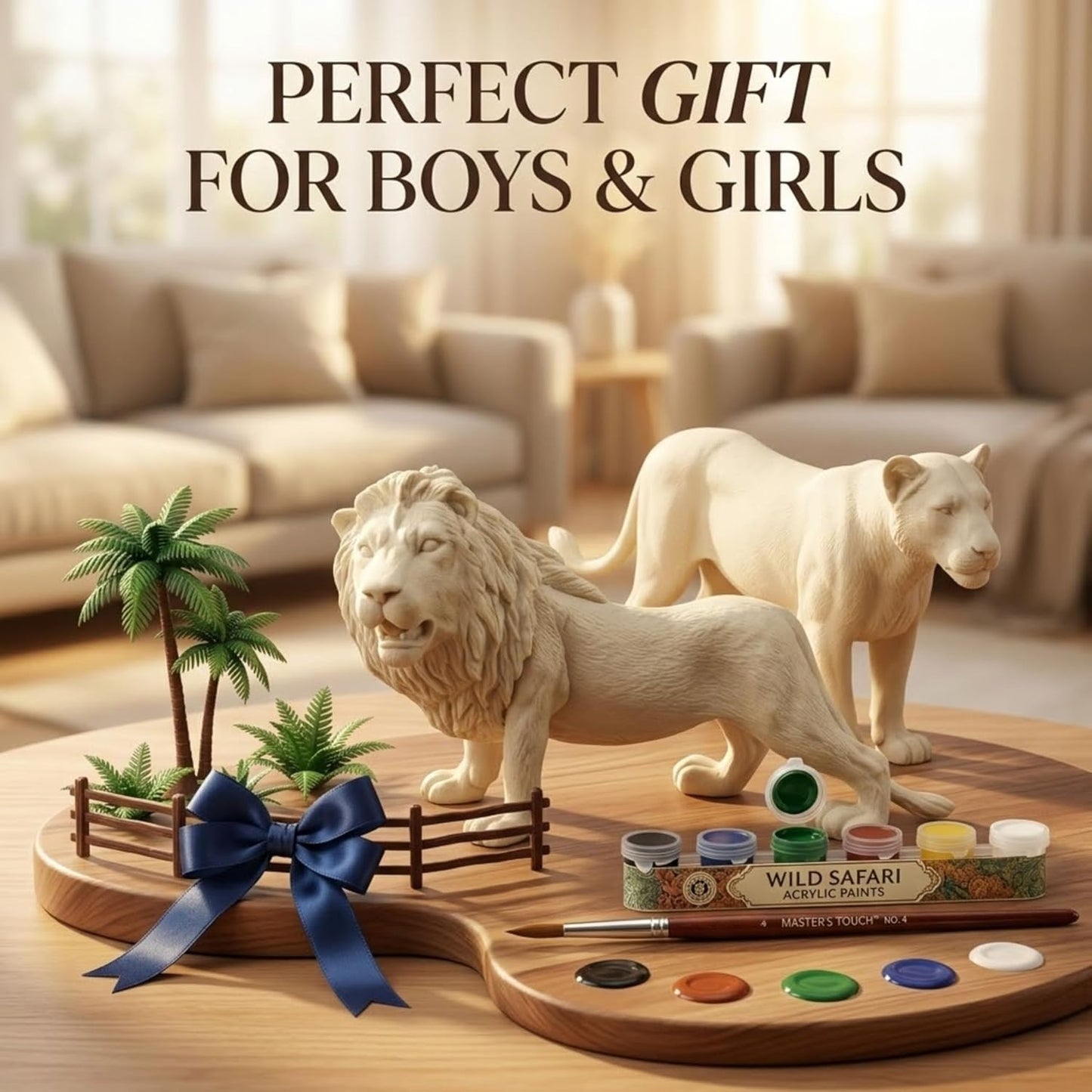WP-01 Big Size Painting Animal Toys for Kids with Kit DIY Farm & Jungle Animal Toys Set 2PCS Lion, Tiger Figure Playset Toy for Boys & Girls Wild Zoo Janwar Painting Toys for Kids