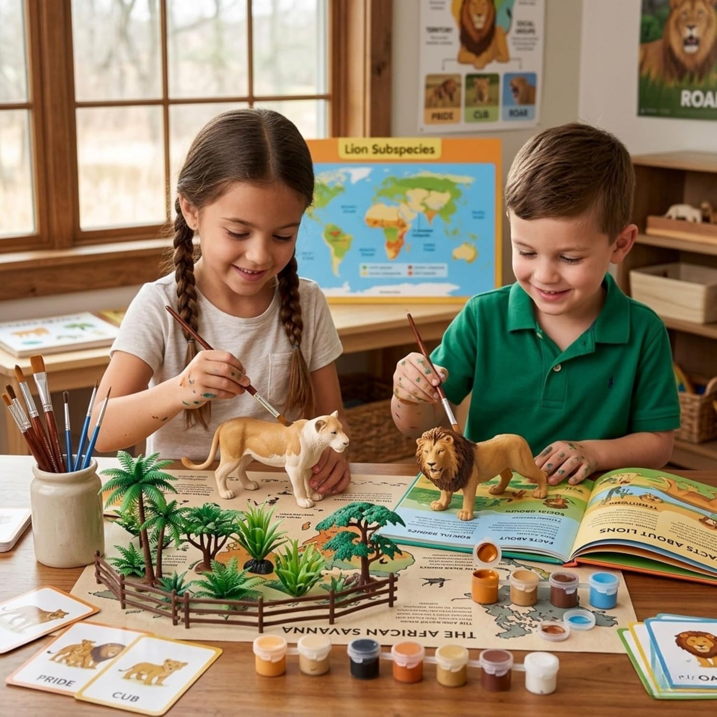 WP-01 Big Size Painting Animal Toys for Kids with Kit DIY Farm & Jungle Animal Toys Set 2PCS Lion, Tiger Figure Playset Toy for Boys & Girls Wild Zoo Janwar Painting Toys for Kids