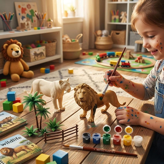 WP-01 Big Size Painting Animal Toys for Kids with Kit DIY Farm & Jungle Animal Toys Set 2PCS Lion, Tiger Figure Playset Toy for Boys & Girls Wild Zoo Janwar Painting Toys for Kids
