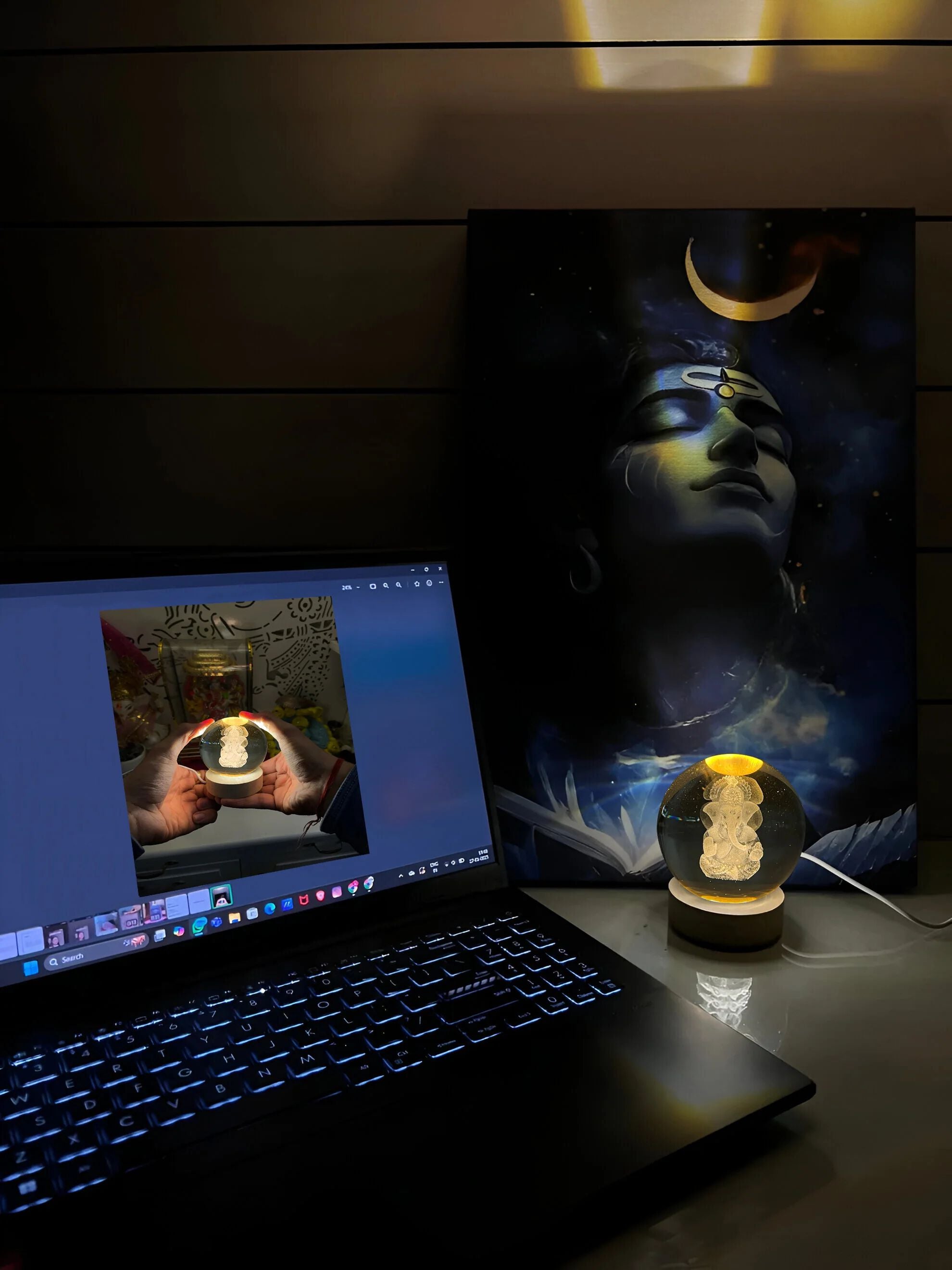 RG-405 GAJANAN GANESH 3D CRYSTAL BALL LAMP