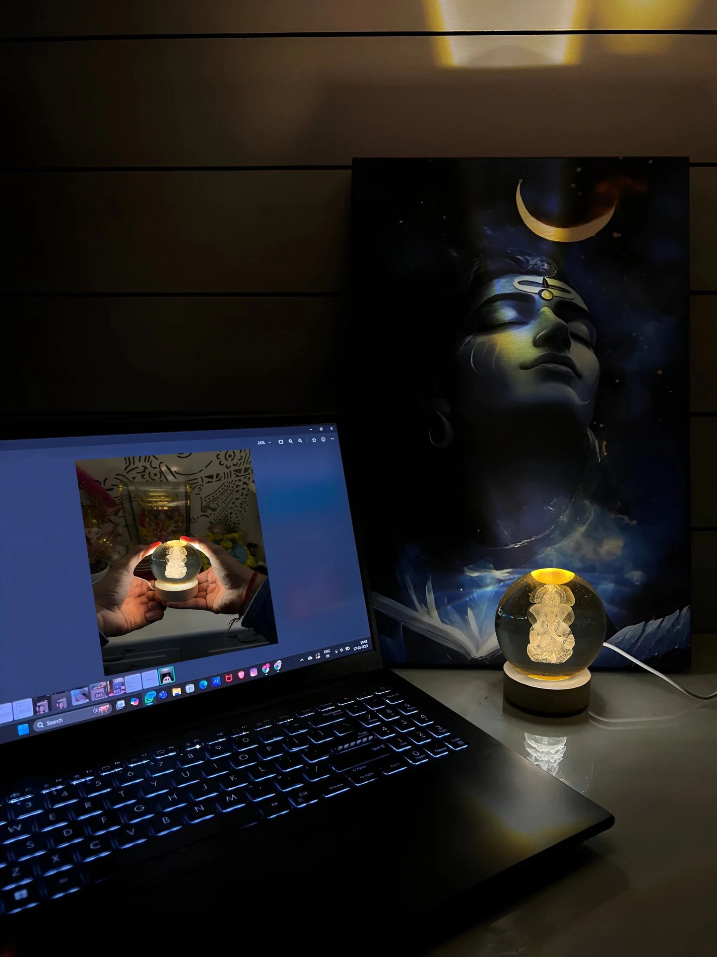 RG-405 GAJANAN GANESH 3D CRYSTAL BALL LAMP