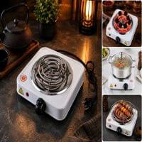 MP-2302 Single Burner Electric Coil Hot Plate, White, Steel, 1000 Watts, Adjustable Temperature Control, Corded Electric