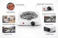 MP-2302 Single Burner Electric Coil Hot Plate, White, Steel, 1000 Watts, Adjustable Temperature Control, Corded Electric