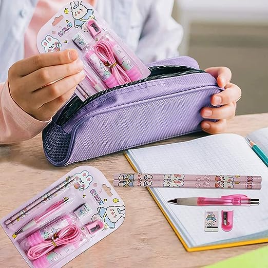 ST-23 Stationery Set for Kids - 6 Pcs Combo | Includes Pen, Pencil, Sharpener, Eraser, and Skipping Rope | Perfect Birthday Return Gifts for Girls and boys
