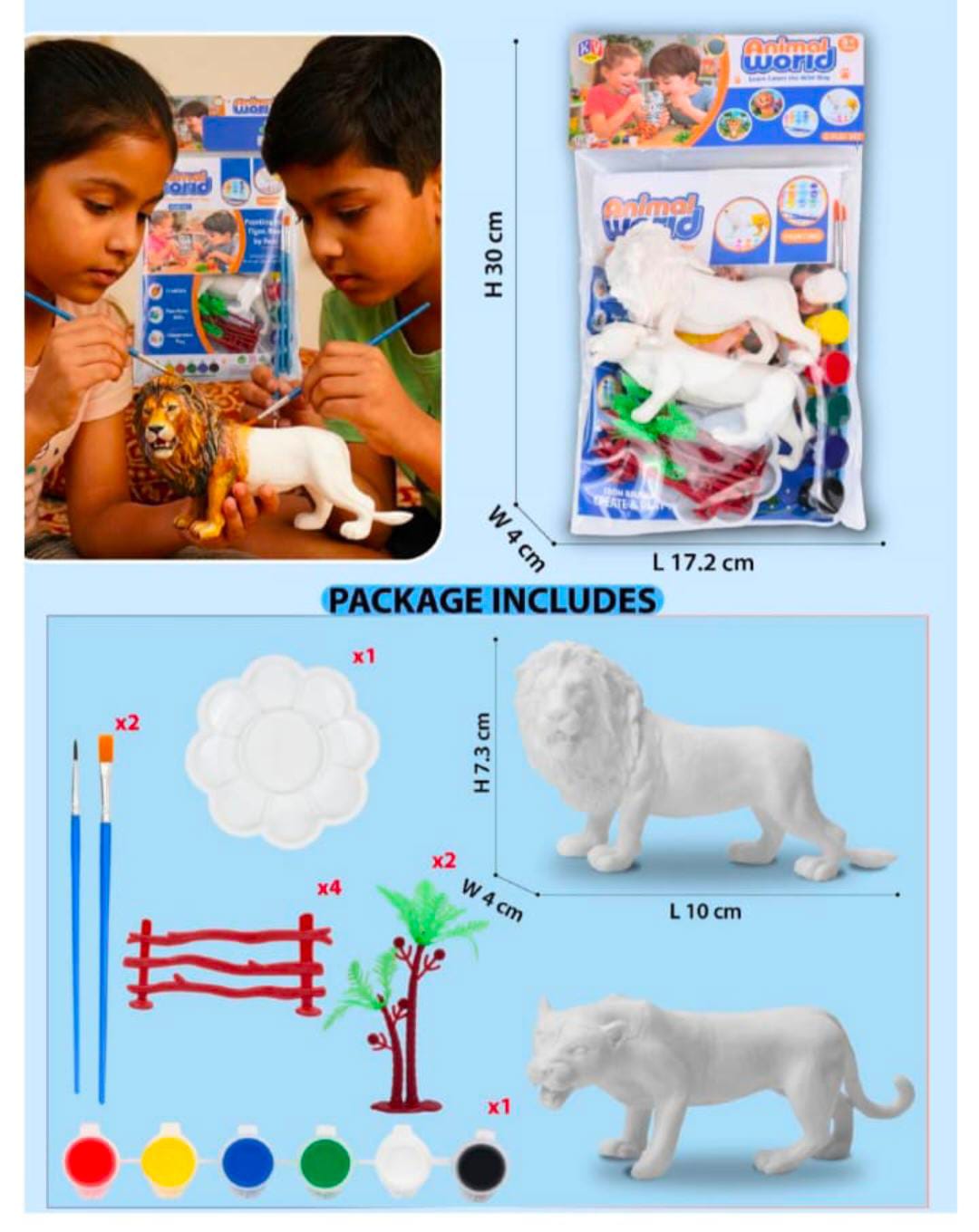 WP-01 Big Size Painting Animal Toys for Kids with Kit DIY Farm & Jungle Animal Toys Set 2PCS Lion, Tiger Figure Playset Toy for Boys & Girls Wild Zoo Janwar Painting Toys for Kids