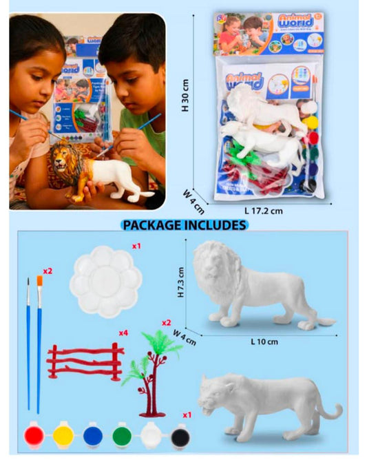 WP-01 Big Size Painting Animal Toys for Kids with Kit DIY Farm & Jungle Animal Toys Set 2PCS Lion, Tiger Figure Playset Toy for Boys & Girls Wild Zoo Janwar Painting Toys for Kids