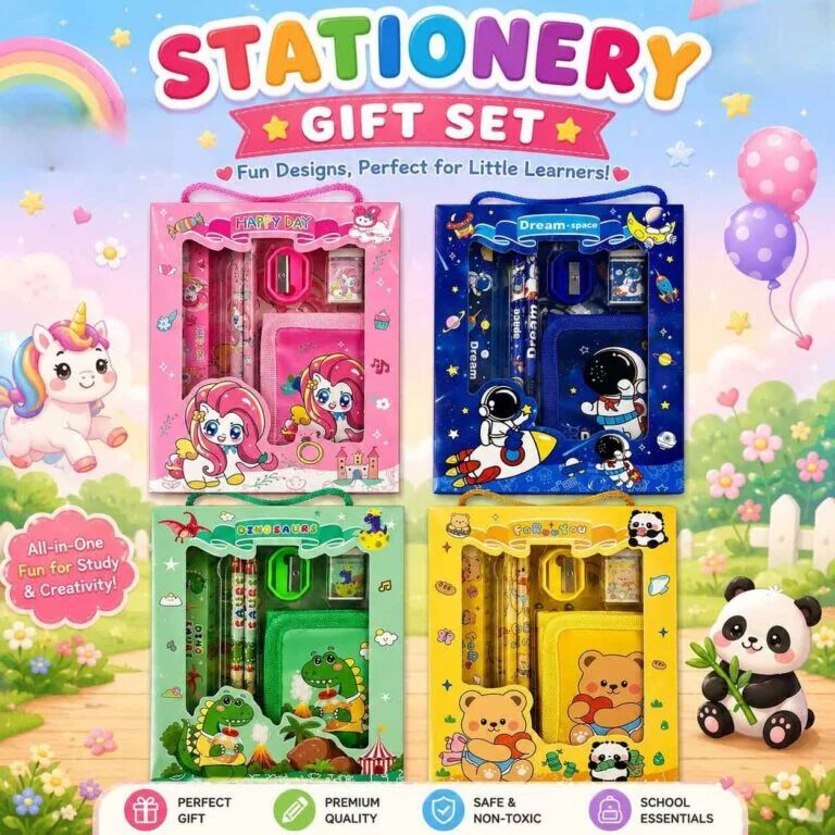 ST-17 Stationery Gift Set for Kids , Cute Cartoon Pencil Case | Birthday Gift | School Essentials