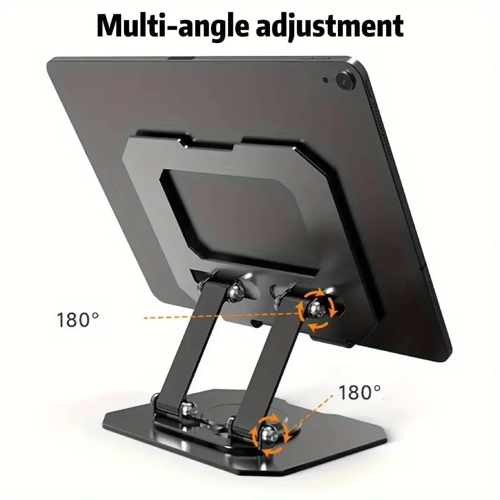 P2 Premium Adjustable Foldable Metal Mobile & Tablet Stand for Desk, Office, Study, Kitchen & Gaming – Heavy Duty 360° Rotating Multi-Angle Mobile Compatible with All Smartphones(Black/Silver)