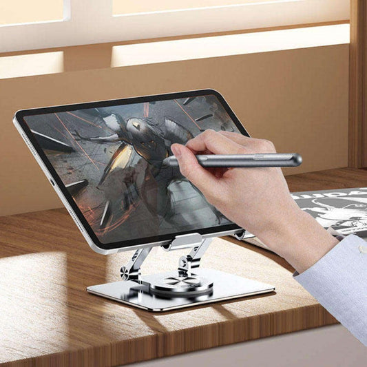P2 Premium Adjustable Foldable Metal Mobile & Tablet Stand for Desk, Office, Study, Kitchen & Gaming – Heavy Duty 360° Rotating Multi-Angle Mobile Compatible with All Smartphones(Black/Silver)