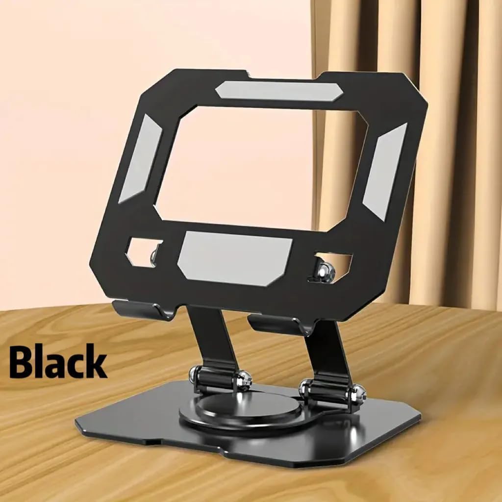 P2 Premium Adjustable Foldable Metal Mobile & Tablet Stand for Desk, Office, Study, Kitchen & Gaming – Heavy Duty 360° Rotating Multi-Angle Mobile Compatible with All Smartphones(Black/Silver)