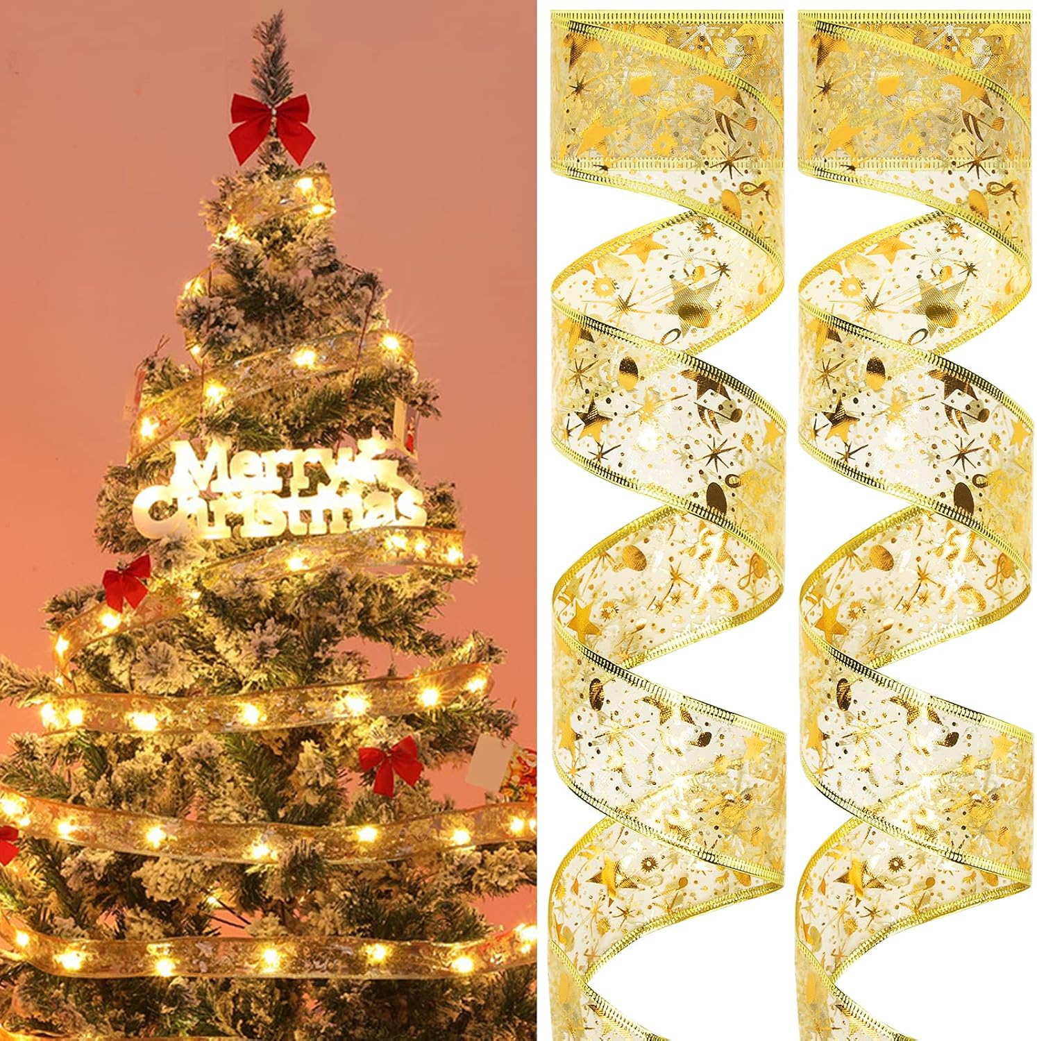 YGD-17  Gold Fairy LED Ribbon Strip String Lights Festival Decor for Outdoor Tree Garden Indoor Party Supplies {2 M}