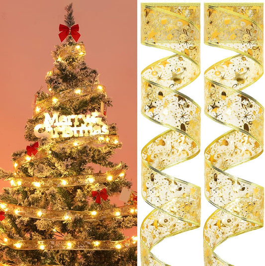 YGD-17  Gold Fairy LED Ribbon Strip String Lights Festival Decor for Outdoor Tree Garden Indoor Party Supplies {2 M}