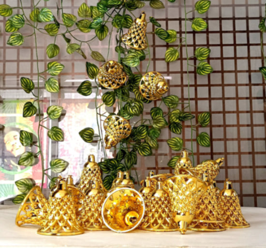 21089 (Pack of 25) Plastic Golden Hanging Bells for Decoration – Lightweight Christmas Tree Bells for DIY Crafts, Party Decorations, Home Décor, Festival Hanging Ornaments & Gift Decoration