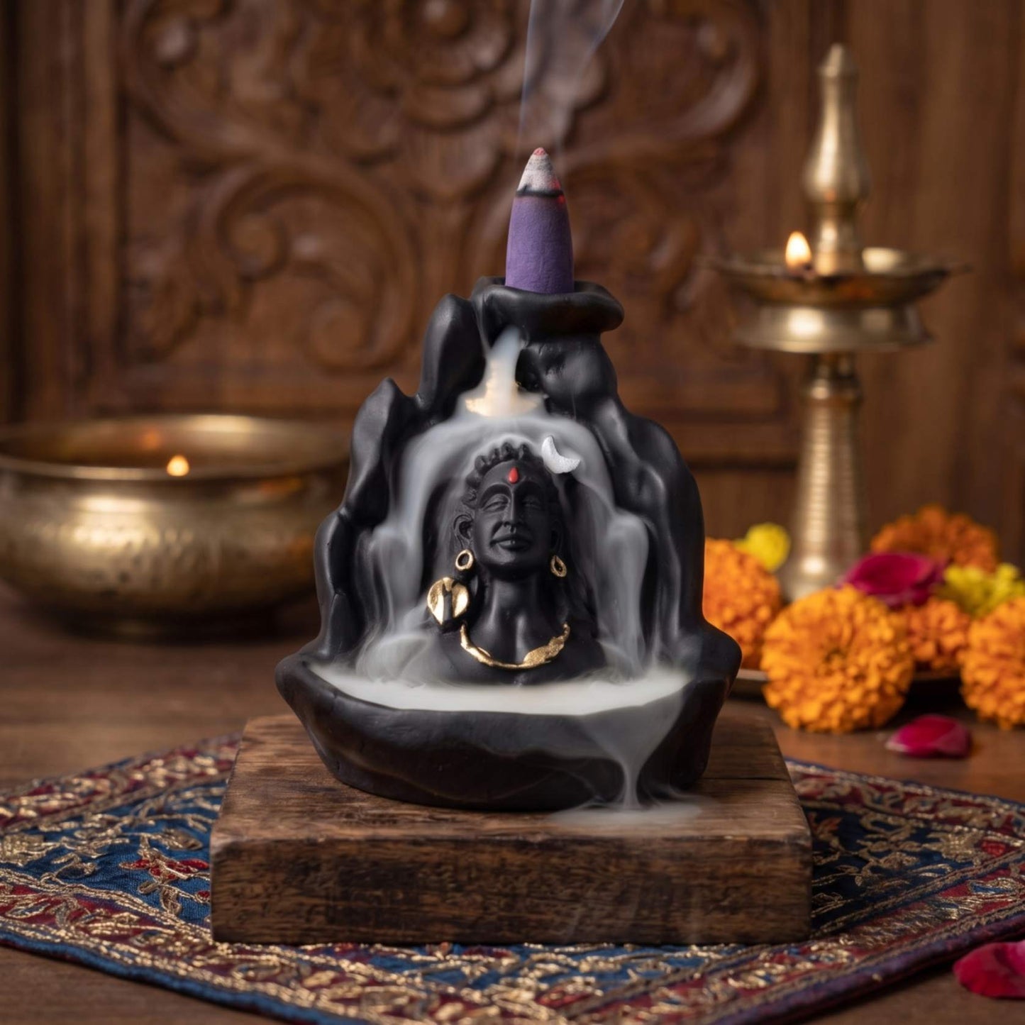 21096 Lord Adiyogi Shiva Statue with Incense Folder, Mahadev Murti for Mandir, Home/Office Decor with Free 10 Incense Cones