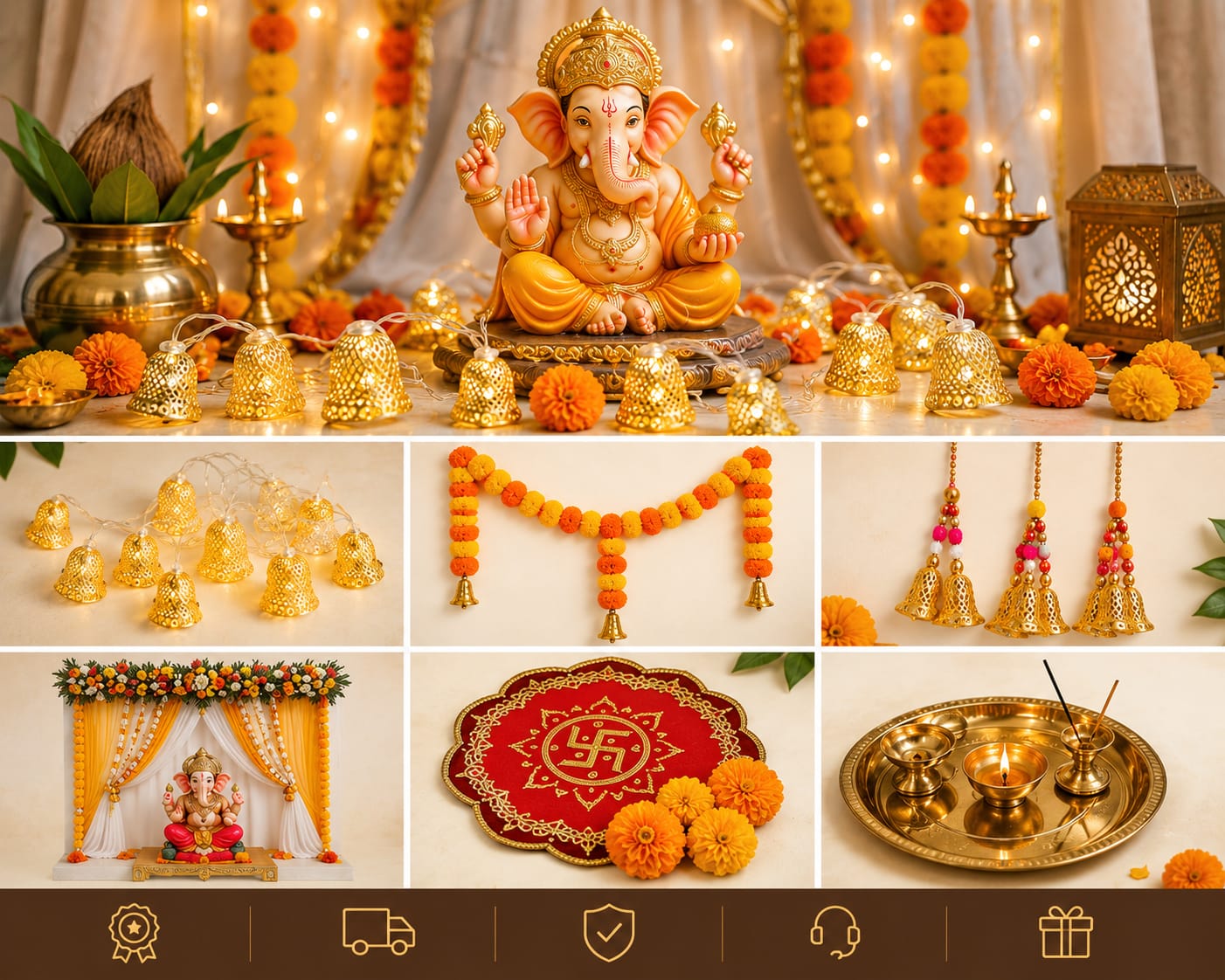 21113 Festive Golden LED string light Jhumka shaped Size-14*7*9