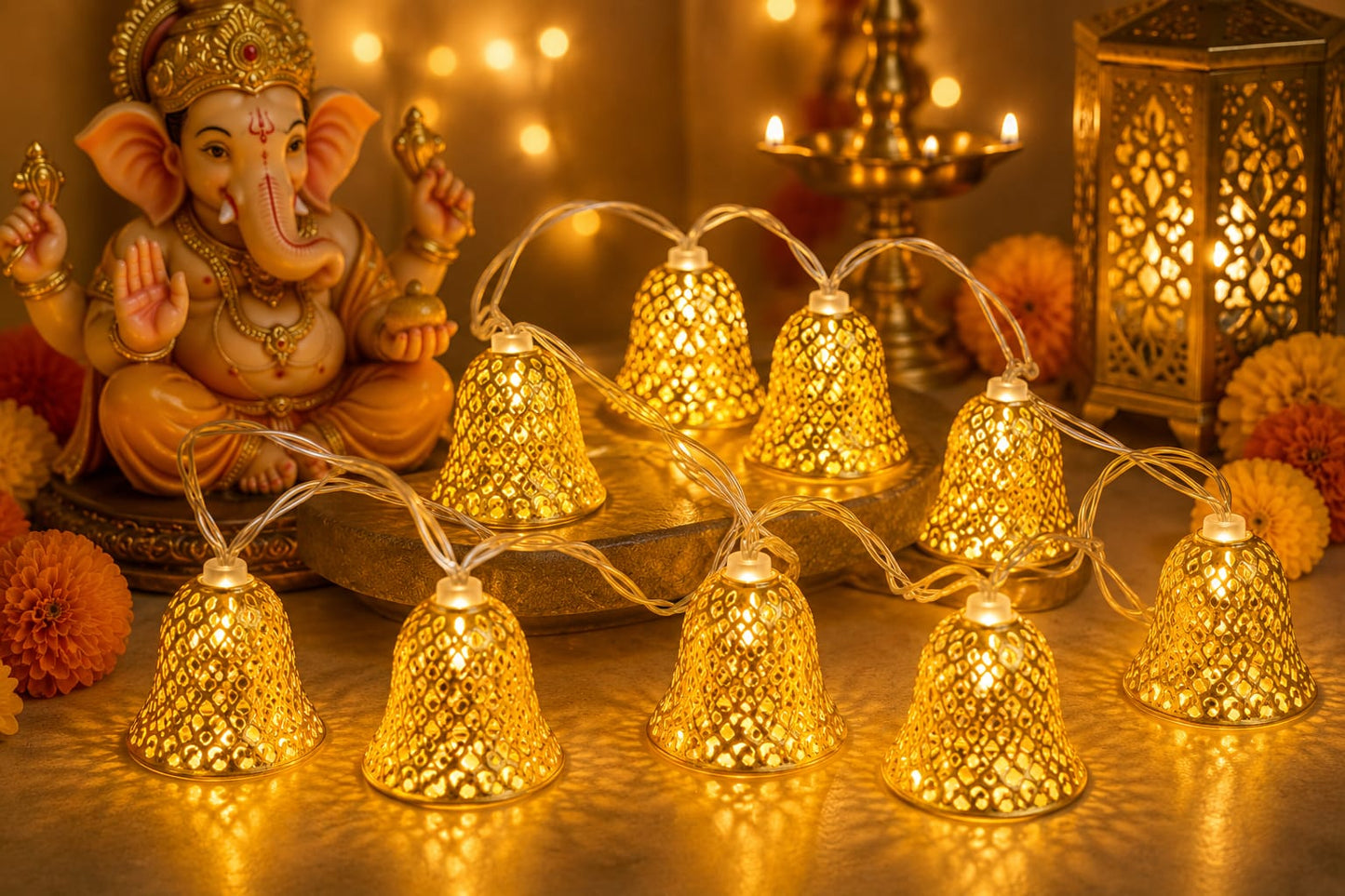 21113 Festive Golden LED string light Jhumka shaped Size-14*7*9