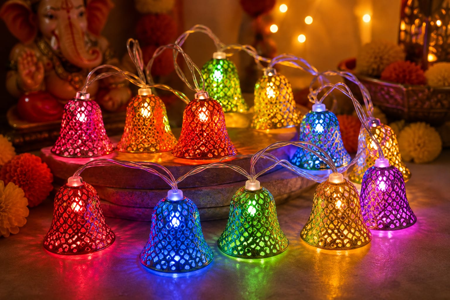 21112 Festive multicolor LED string light Jhumka shaped Size-13*7*9