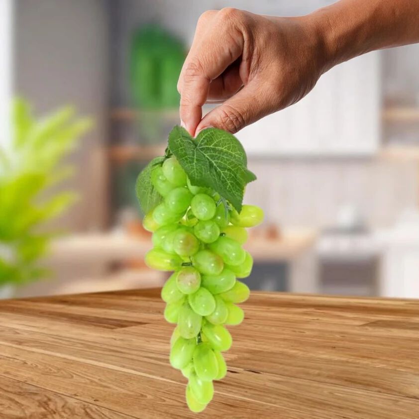 21120 Artificial Grape Bunch with Leaves | ECOSPEL Green Grape Bunch for Car Hanging Home Decor, Table Decor | Medium Size {Green/ Black Grape}