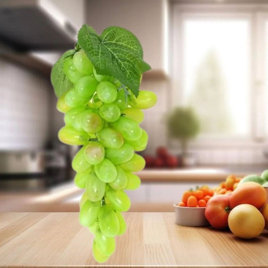 21120 Artificial Grape Bunch with Leaves | ECOSPEL Green Grape Bunch for Car Hanging Home Decor, Table Decor | Medium Size {Green/ Black Grape}
