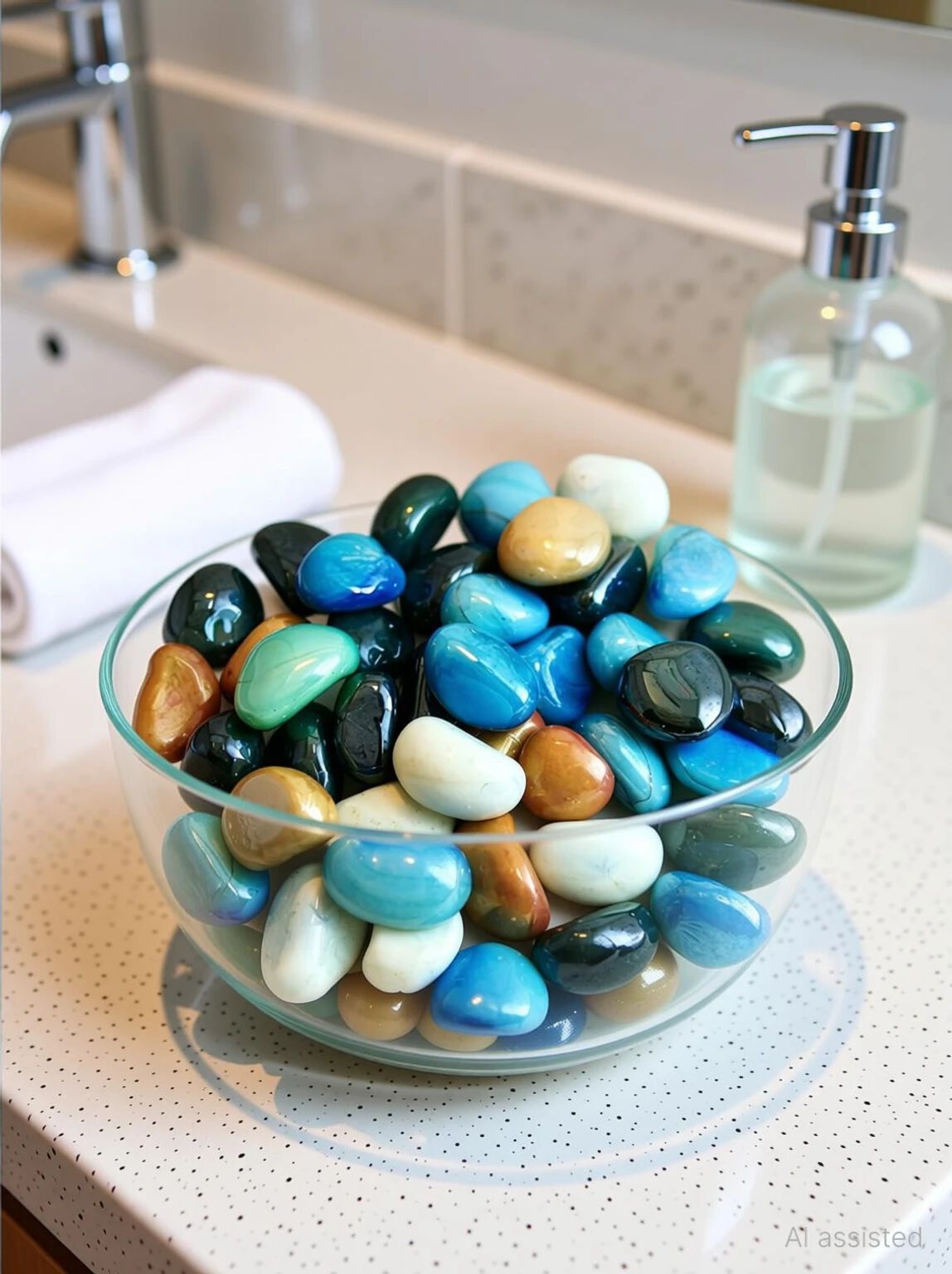 21117 Creations Milky Multi-color Kaju Glass stone/Pebble, Regular Asymmetrical Crystal Pebbles