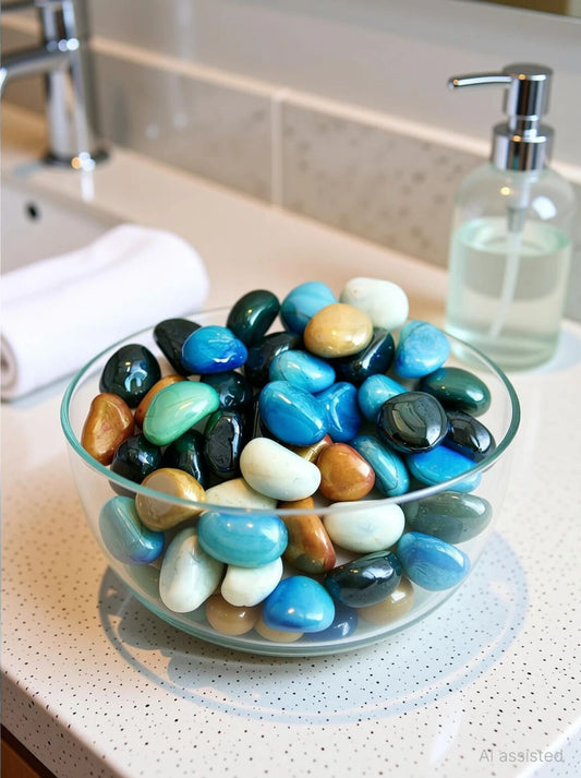 21117 Creations Milky Multi-color Kaju Glass stone/Pebble, Regular Asymmetrical Crystal Pebbles