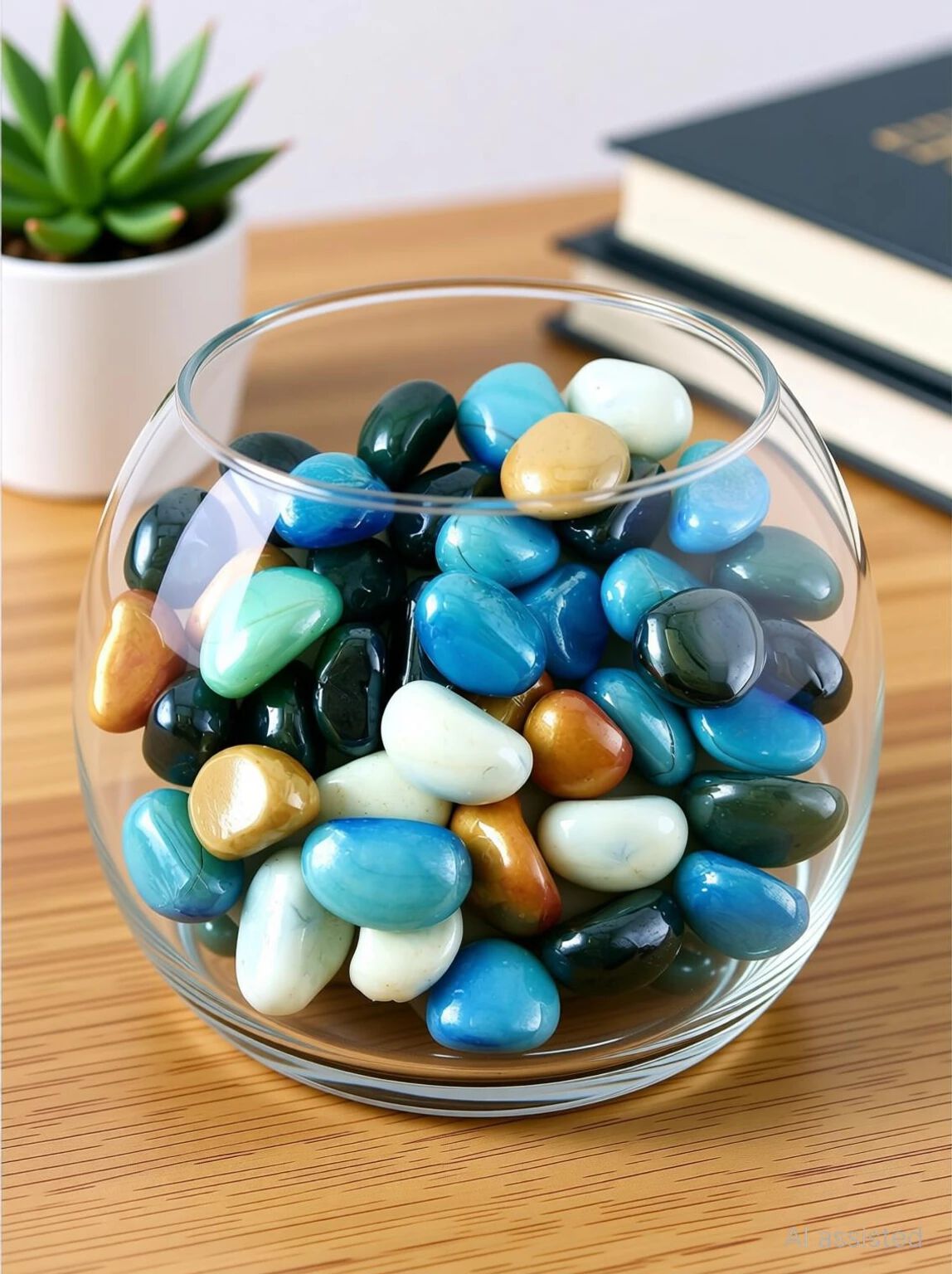 21117 Creations Milky Multi-color Kaju Glass stone/Pebble, Regular Asymmetrical Crystal Pebbles