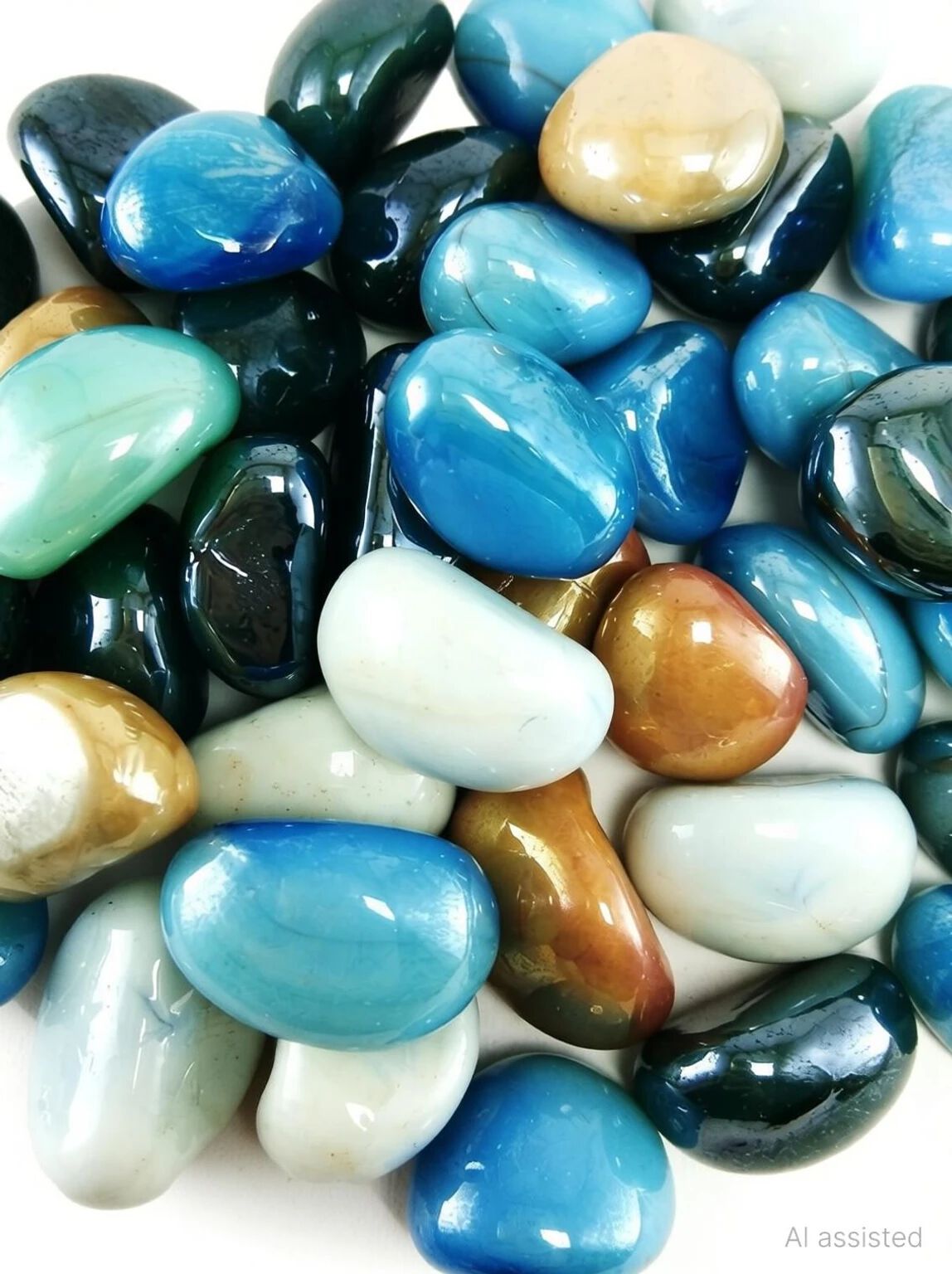 21117 Creations Milky Multi-color Kaju Glass stone/Pebble, Regular Asymmetrical Crystal Pebbles