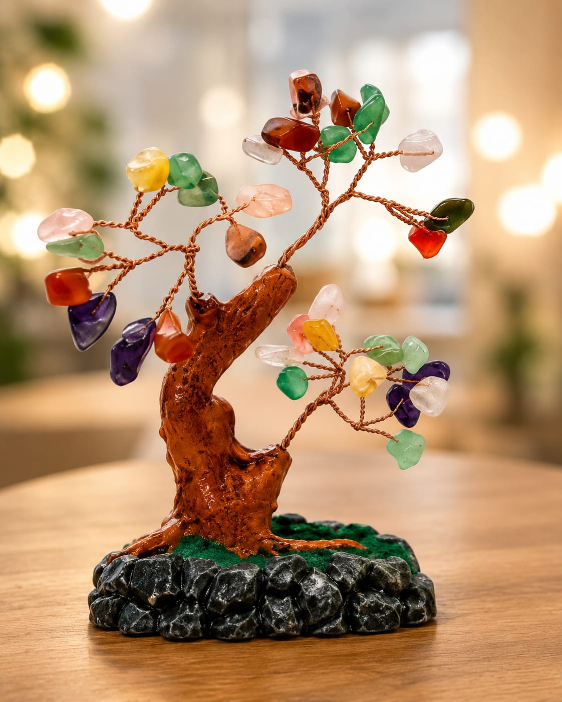 2965M-9 Multi Stone Crystal Tree, Good Luck and Positive Energy, Vastu, Feng Shui Showpiece for Living Room, Natural Healing Gemstones Money, Lucky Tree for Good Luck