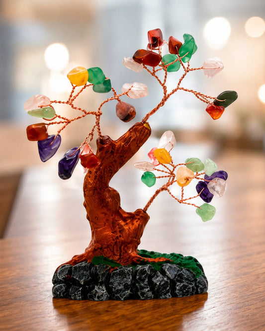 2965M-9 Multi Stone Crystal Tree, Good Luck and Positive Energy, Vastu, Feng Shui Showpiece for Living Room, Natural Healing Gemstones Money, Lucky Tree for Good Luck