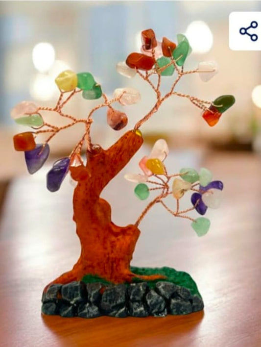2965M-9 Multi Stone Crystal Tree, Good Luck and Positive Energy, Vastu, Feng Shui Showpiece for Living Room, Natural Healing Gemstones Money, Lucky Tree for Good Luck