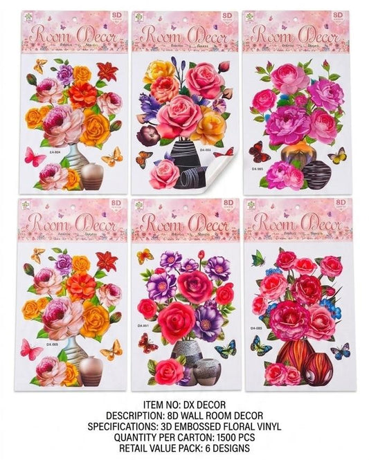 HH-011 3D Vase Wall Stickers, Stereo Flower Wall Stickers, DIY Red Overlay Floral Wall Decor Removable Waterproof Wall Art for Bedroom, Living Room, Office, Study