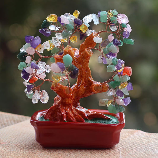 2965M-9 Multi Stone Crystal Tree, Good Luck and Positive Energy, Vastu, Feng Shui Showpiece for Living Room, Natural Healing Gemstones Money, Lucky Tree for Good Luck