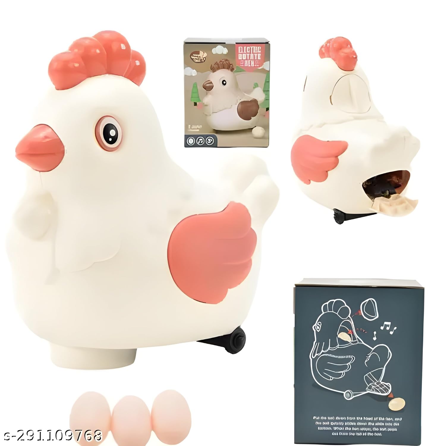 X-135 Bump and Go Hen Toy with Music for Kids, 3 Egg Laying Hen Toy, Rotating Electric Lay Egg Hen, Chicken Toys Kids with Music
