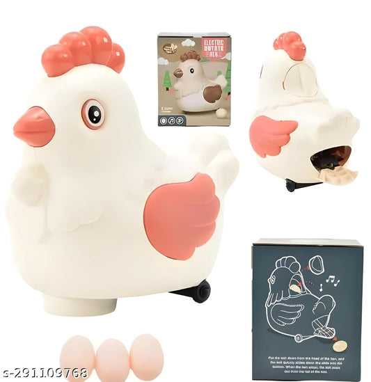 X-135 Bump and Go Hen Toy with Music for Kids, 3 Egg Laying Hen Toy, Rotating Electric Lay Egg Hen, Chicken Toys Kids with Music