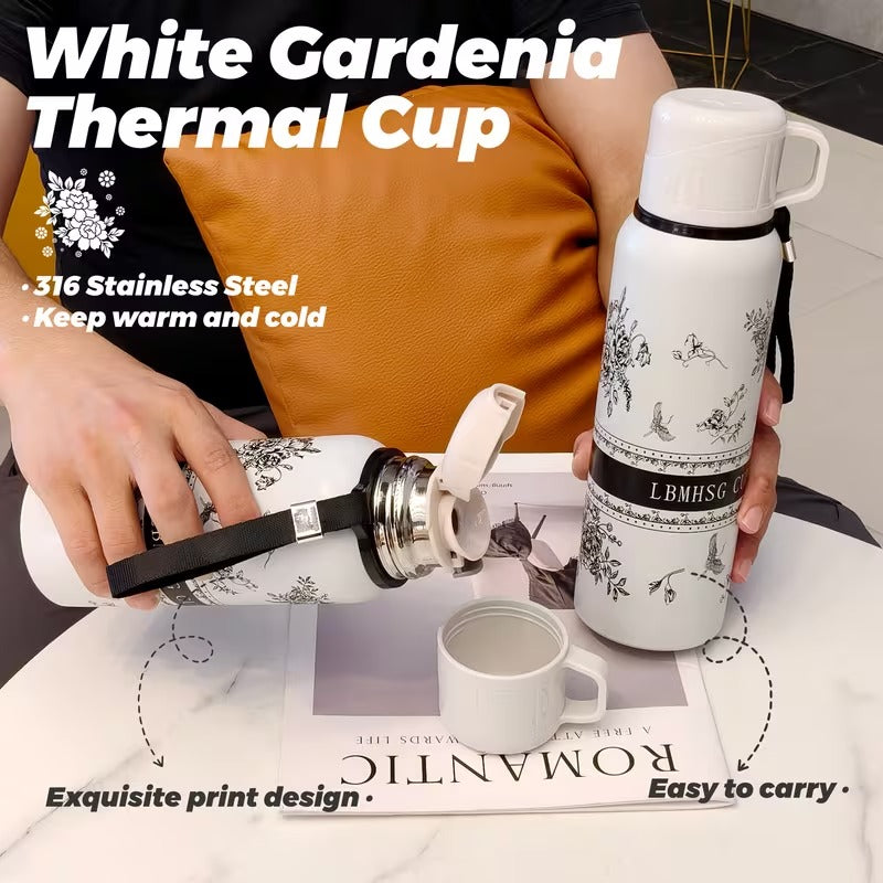 21281 Stainless Steel Printed Water Bottle Thermos Flask | Hot & Cold Travel Mug | Leakproof|  Bottle for Office, Gym, Travel