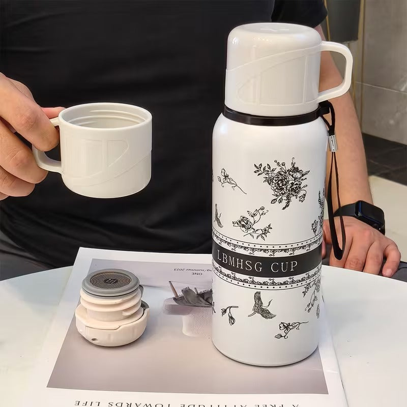 21281 Stainless Steel Printed Water Bottle Thermos Flask | Hot & Cold Travel Mug | Leakproof|  Bottle for Office, Gym, Travel