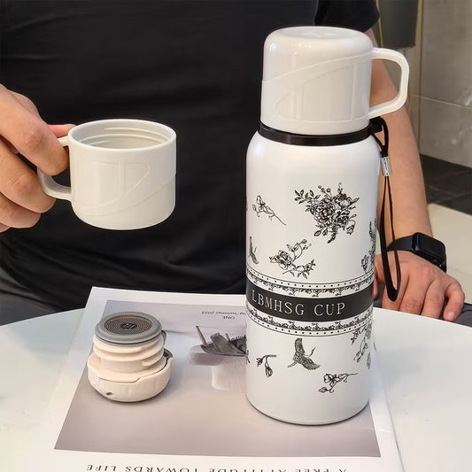 21281 Stainless Steel Printed Water Bottle Thermos Flask | Hot & Cold Travel Mug | Leakproof|  Bottle for Office, Gym, Travel