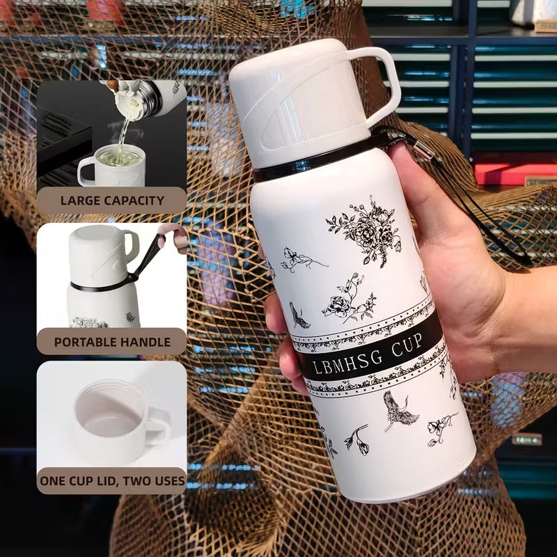 21281 Stainless Steel Printed Water Bottle Thermos Flask | Hot & Cold Travel Mug | Leakproof|  Bottle for Office, Gym, Travel