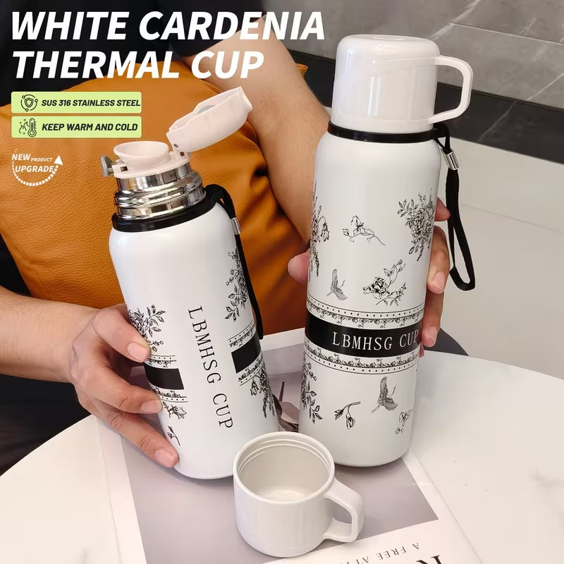 21281 Stainless Steel Printed Water Bottle Thermos Flask | Hot & Cold Travel Mug | Leakproof|  Bottle for Office, Gym, Travel