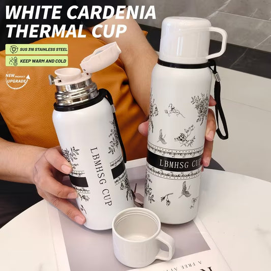 21281 Stainless Steel Printed Water Bottle Thermos Flask | Hot & Cold Travel Mug | Leakproof|  Bottle for Office, Gym, Travel