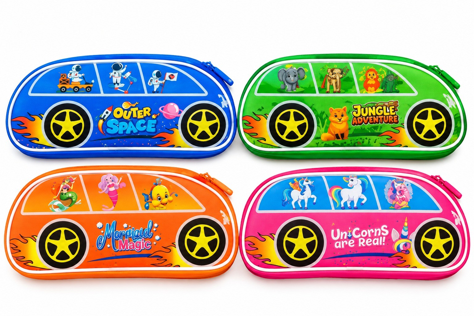 21288 Fun Car-Shaped Designs, Multi-Colored Stationery Pouches for Boys & Girls – Perfect for School Supplies & Return Gift Favors  [Random Colour]