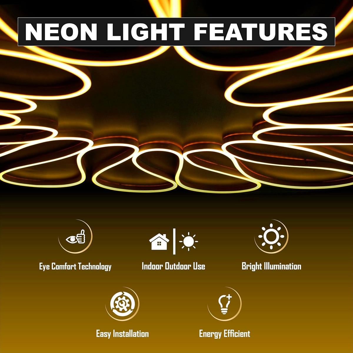 YGD-6 Forus 5 Meter LED Neon Strip Light - Amber, Flexible Waterproof Rope Lights 16.4 Feet with 12V Adapter, Indoor Outdoor Diwali Decorative Lighting, Home Decoration, Wall Decor,