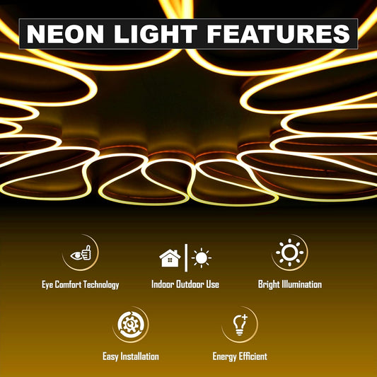 YGD-6 Forus 5 Meter LED Neon Strip Light - Amber, Flexible Waterproof Rope Lights 16.4 Feet with 12V Adapter, Indoor Outdoor Diwali Decorative Lighting, Home Decoration, Wall Decor,