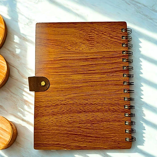 21293 Wooden Cover Spiral Notebook with Pen | Eco-Friendly Diary with Laser-Cut Floral Design & Wooden Pen | Reusable Writing Journal for Office, School, Travel & Gifting | Hard Cover Rustic Notepad