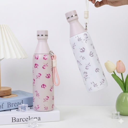SM-911 Floral Print Stainless steel Insulated Water Bottle with Carry loop