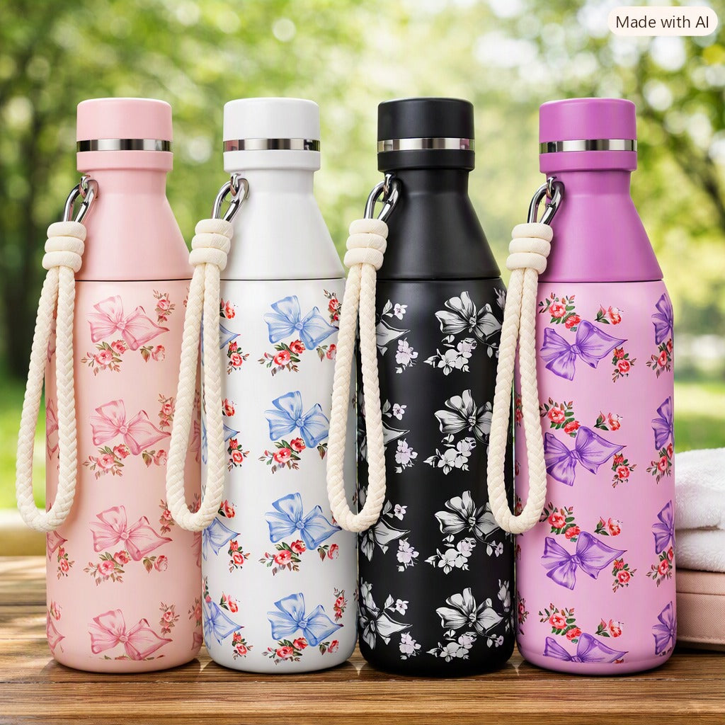 SM-911 Floral Print Stainless steel Insulated Water Bottle with Carry loop